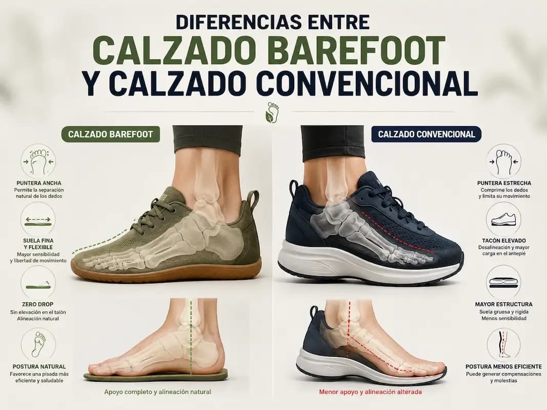 Diferencias entre calzado barefoot y calzado convencional
